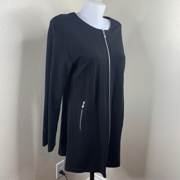 Ritva Falla Full Zip Pockets Black Long Sweater Coat Wool Blend Women’s Sz M - Picture 1 of 7